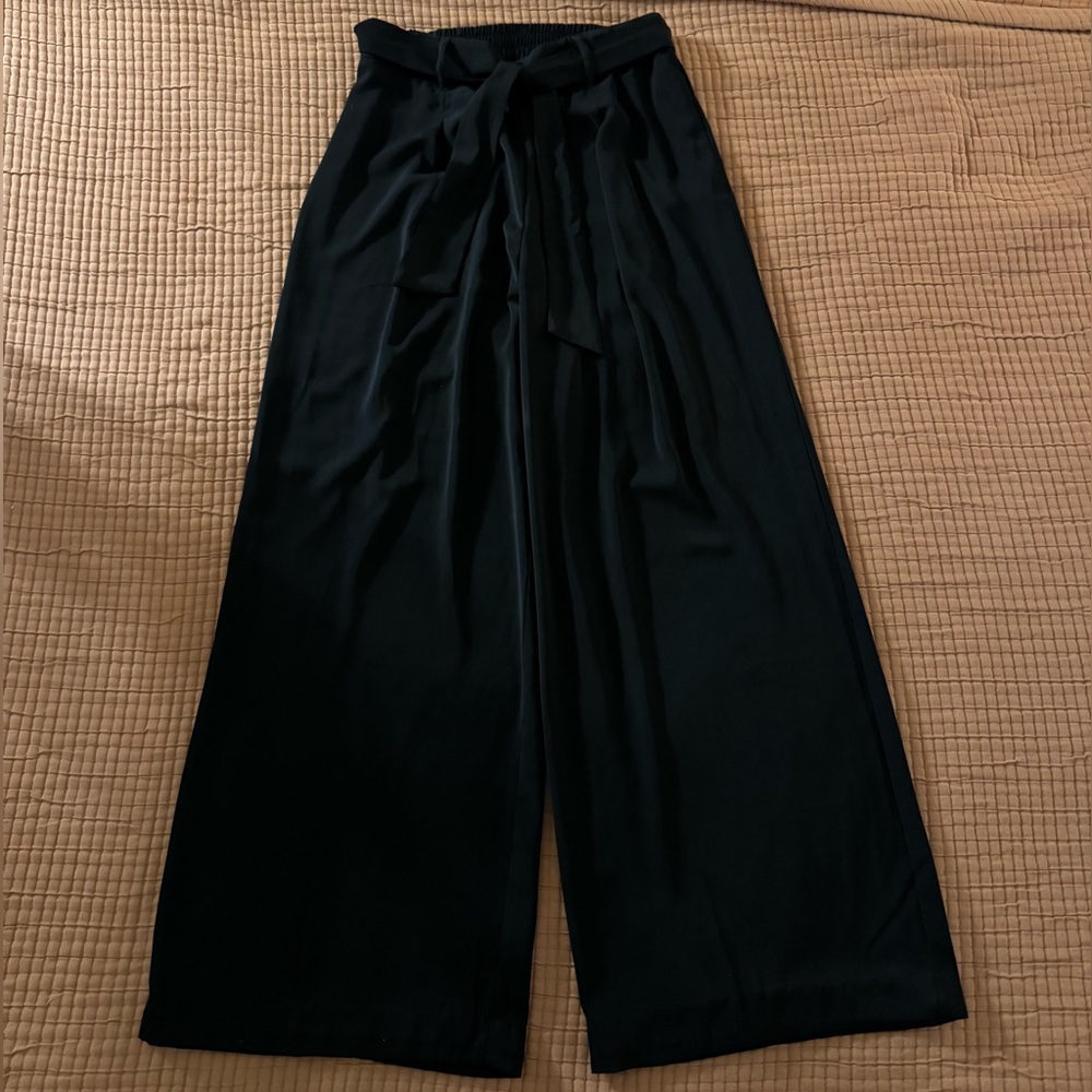 Wide Leg Belted Pleated Pants - Matte Satin finish